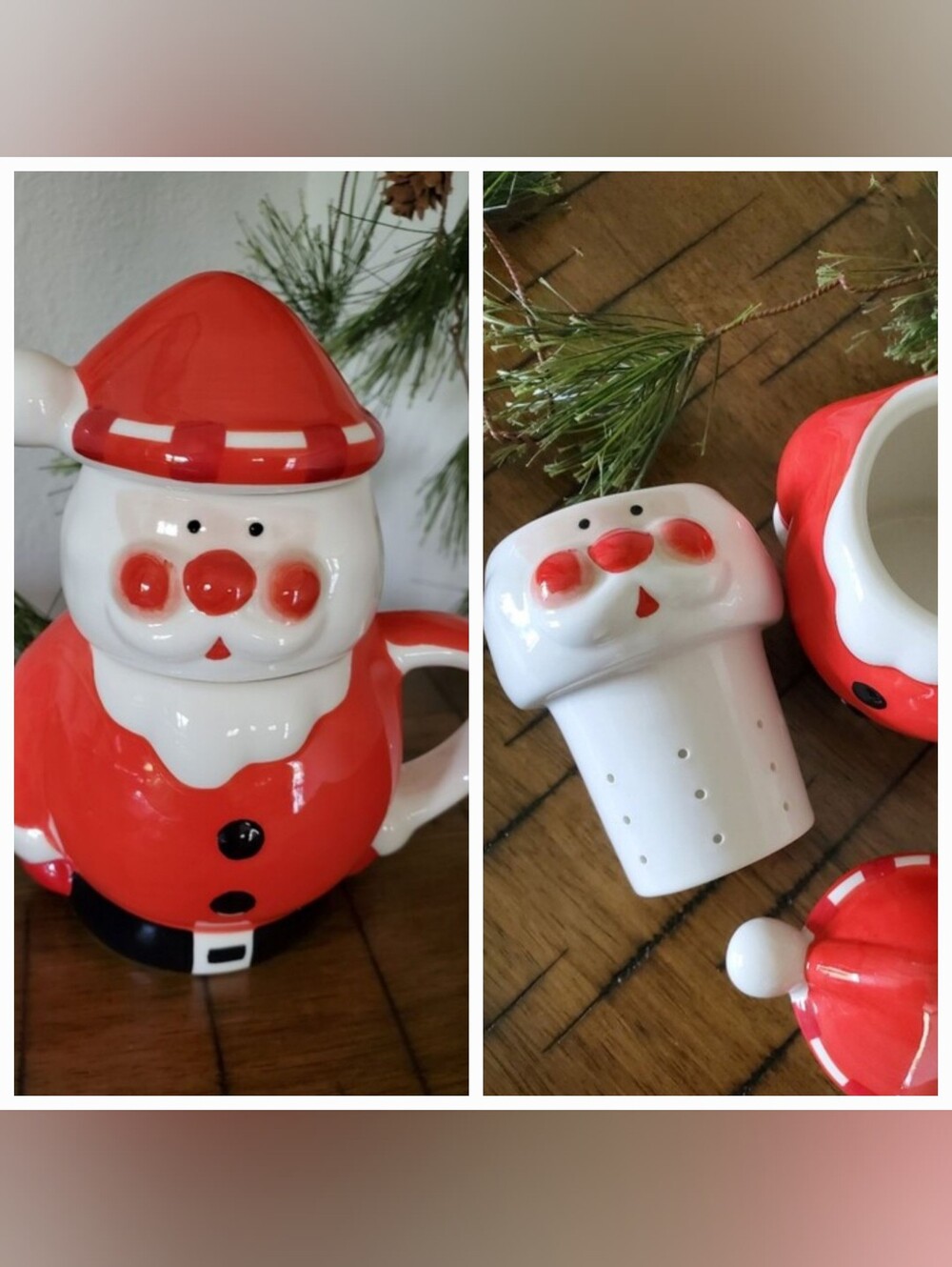VTG Pier 1 Imports Tea Infuser Mug Ceramic Santa Claus with Hat Lid Retired